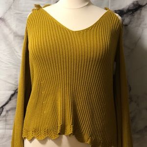 Forever 21 yellow cut out tie shoulder sweater